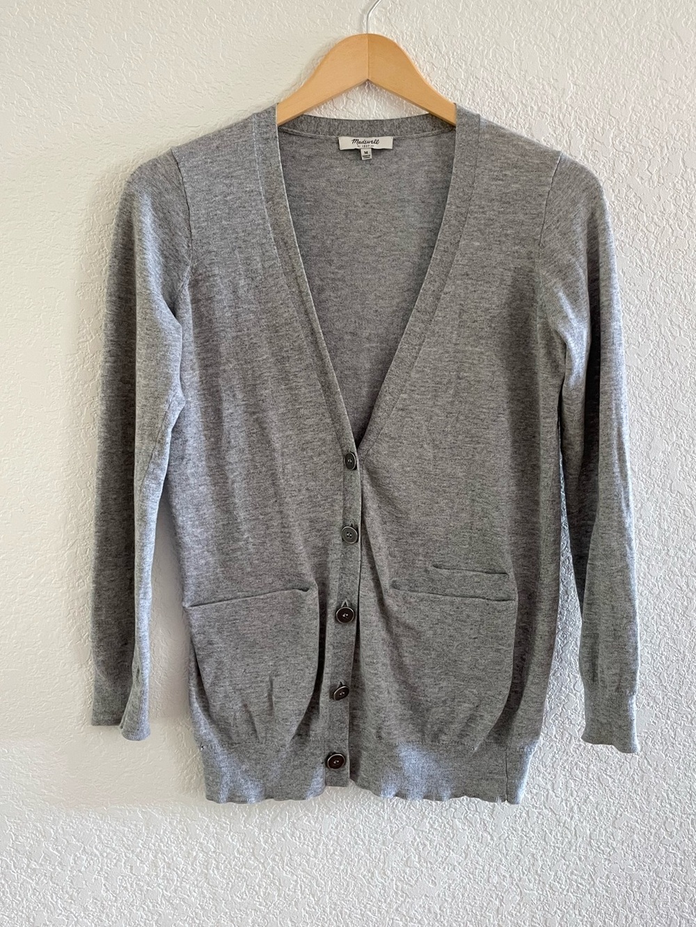 Madewell V-Neck Boyfriend Cardigan Button Down Heather Grey Sz M 100% Cotton